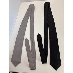 Express Mens 2 Pack Silk Neckties Black Silver Grey Solid Formal Ties Set